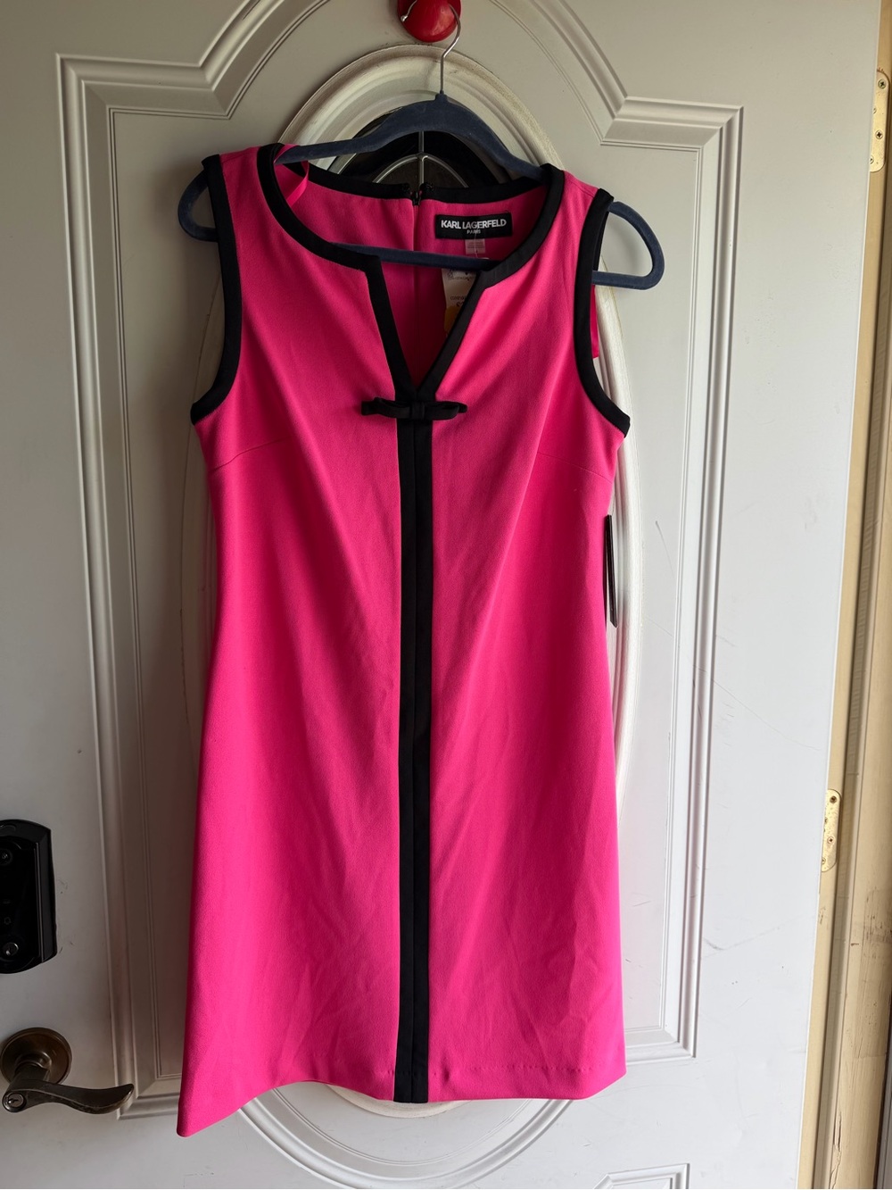 Karl Lagerfeld Vibrant Hot Pink Shift Dress with Black Trim